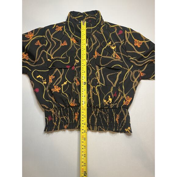 New Glory Women’s Long Sleeve Gold Chain Printed Smocked Waist Top Sz XL - Picture 5 of 8